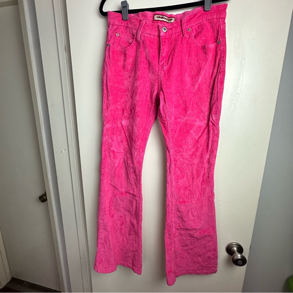 Vanilla Hot Pink Y2K Vintage Retro‎ Low Rise Flare Cotton Ramie Corduroy Pants 7